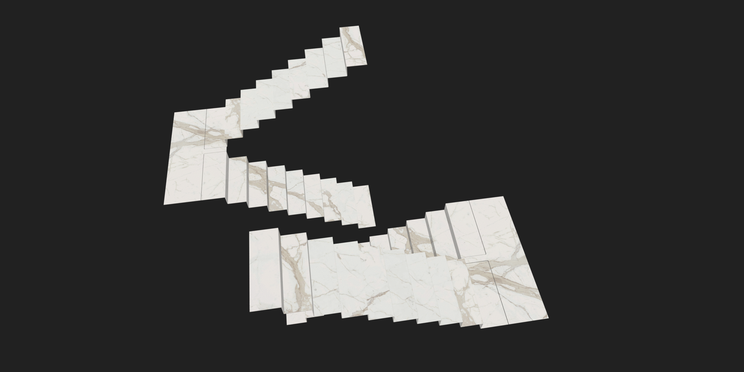 3D Planung Treppe aus XXL-Fliesen Calacatta Optik 300x150